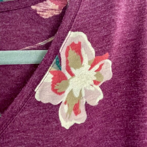 EVRI Everyday Tee Plum Floral V-Neck Long Sleeve Relaxed Fit Cotton Blend 2X - Picture 7 of 13